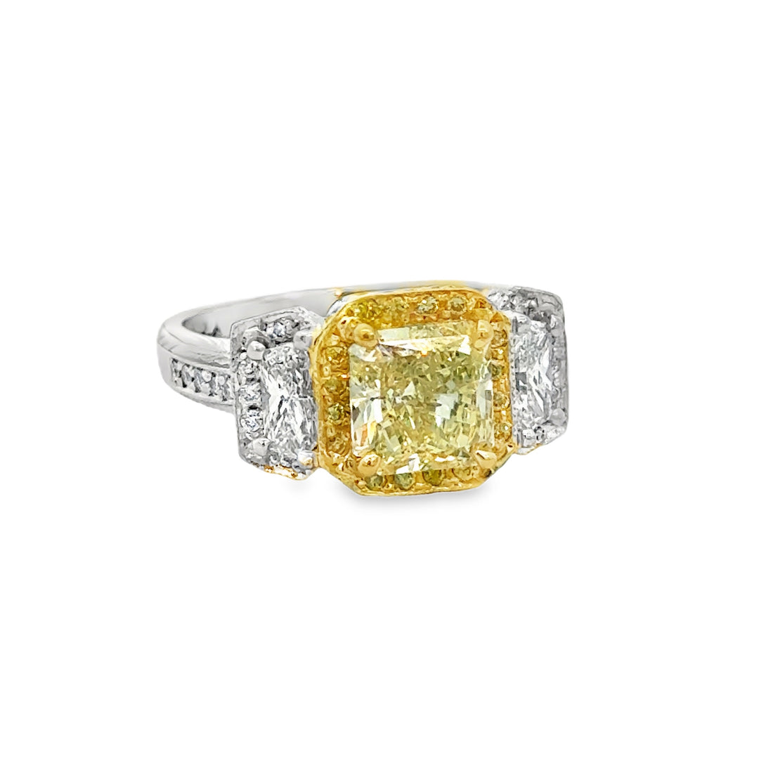 2.08 CT Fancy Light Yellow Diamond Platinum &amp; 18K Yellow Gold Ring