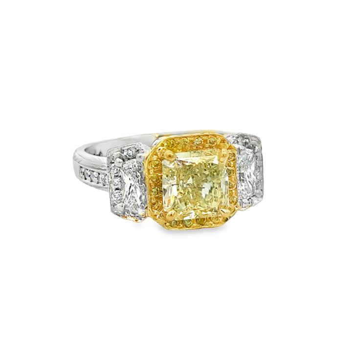 2.08 CT Fancy Light Yellow Diamond Platinum &amp; 18K Yellow Gold Ring