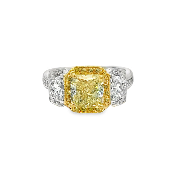 2.08 CT Fancy Light Yellow Diamond Platinum & 18K Yellow Gold Ring