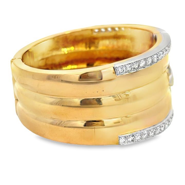 6.50 CTW Diamond 18K Yellow Gold &amp; Platinum Cuff Bracelet
