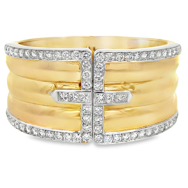 6.50 CTW Diamond 18K Yellow Gold & Platinum Cuff Bracelet