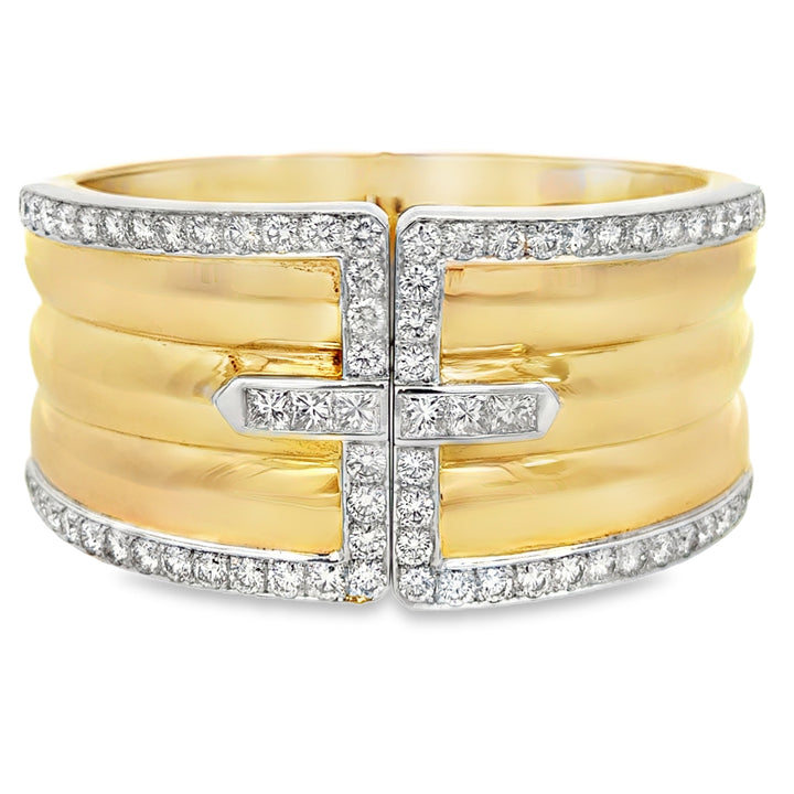 6.50 CTW Diamond 18K Yellow Gold &amp; Platinum Cuff Bracelet