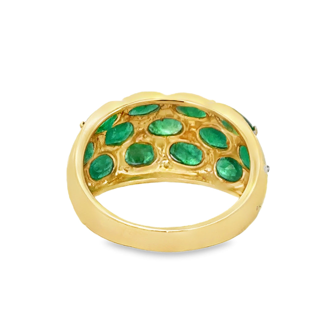14K Yellow Gold Oval Emerald Dome Ring