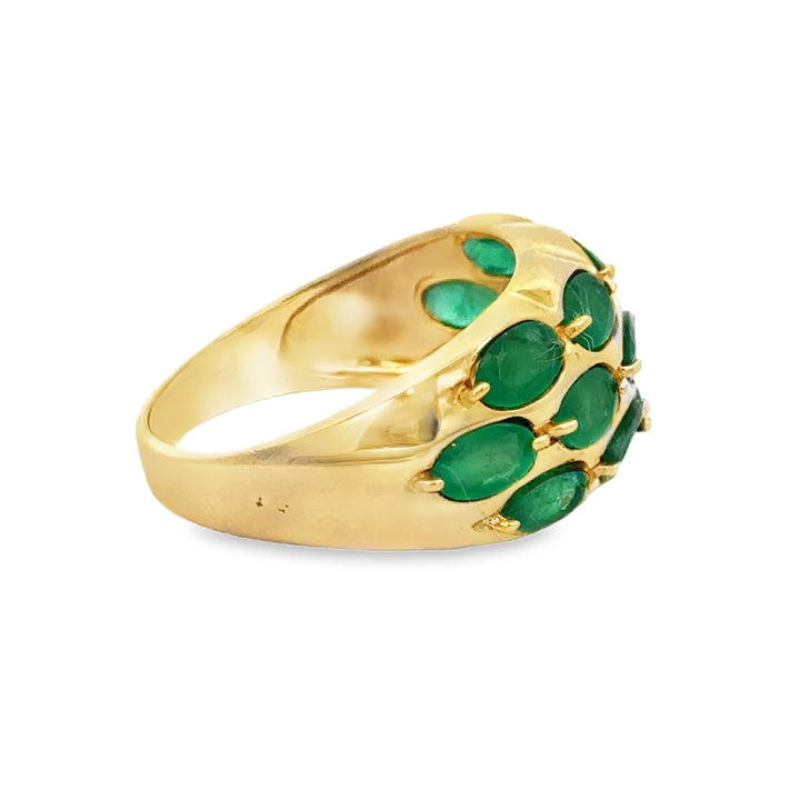 14K Yellow Gold Oval Emerald Dome Ring