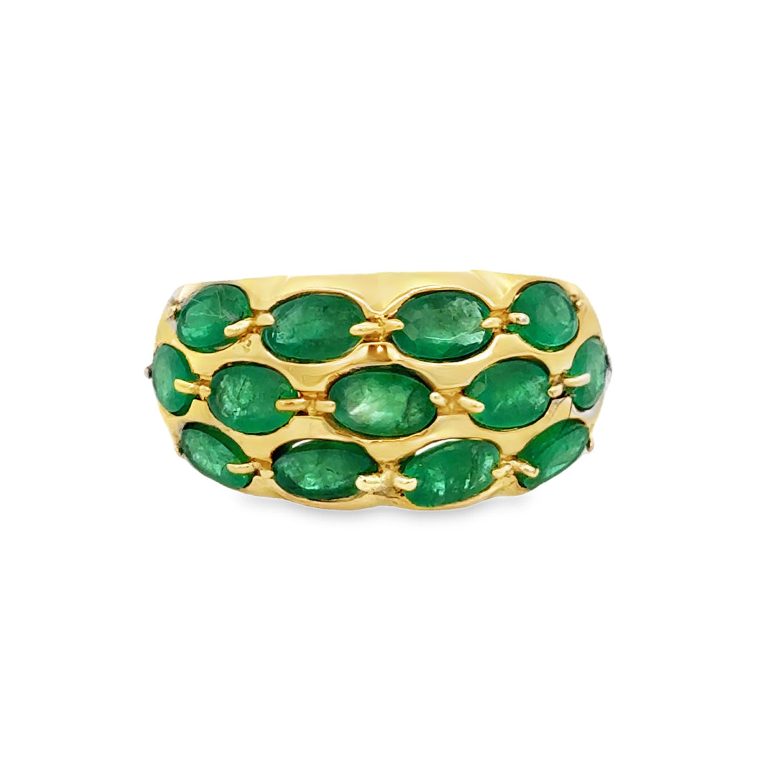 14K Yellow Gold Oval Emerald Dome Ring