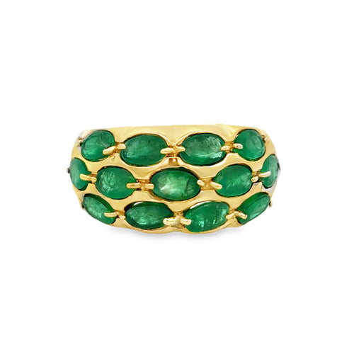 14K Yellow Gold Oval Emerald Dome Ring