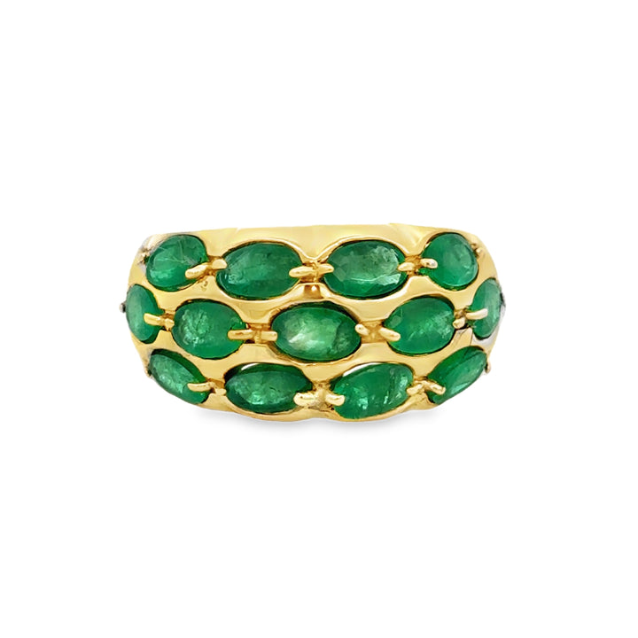 14K Yellow Gold Oval Emerald Dome Ring