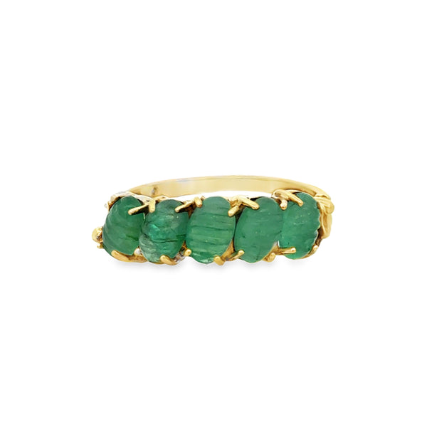 10K Yellow Gold Carved Emerald Ring