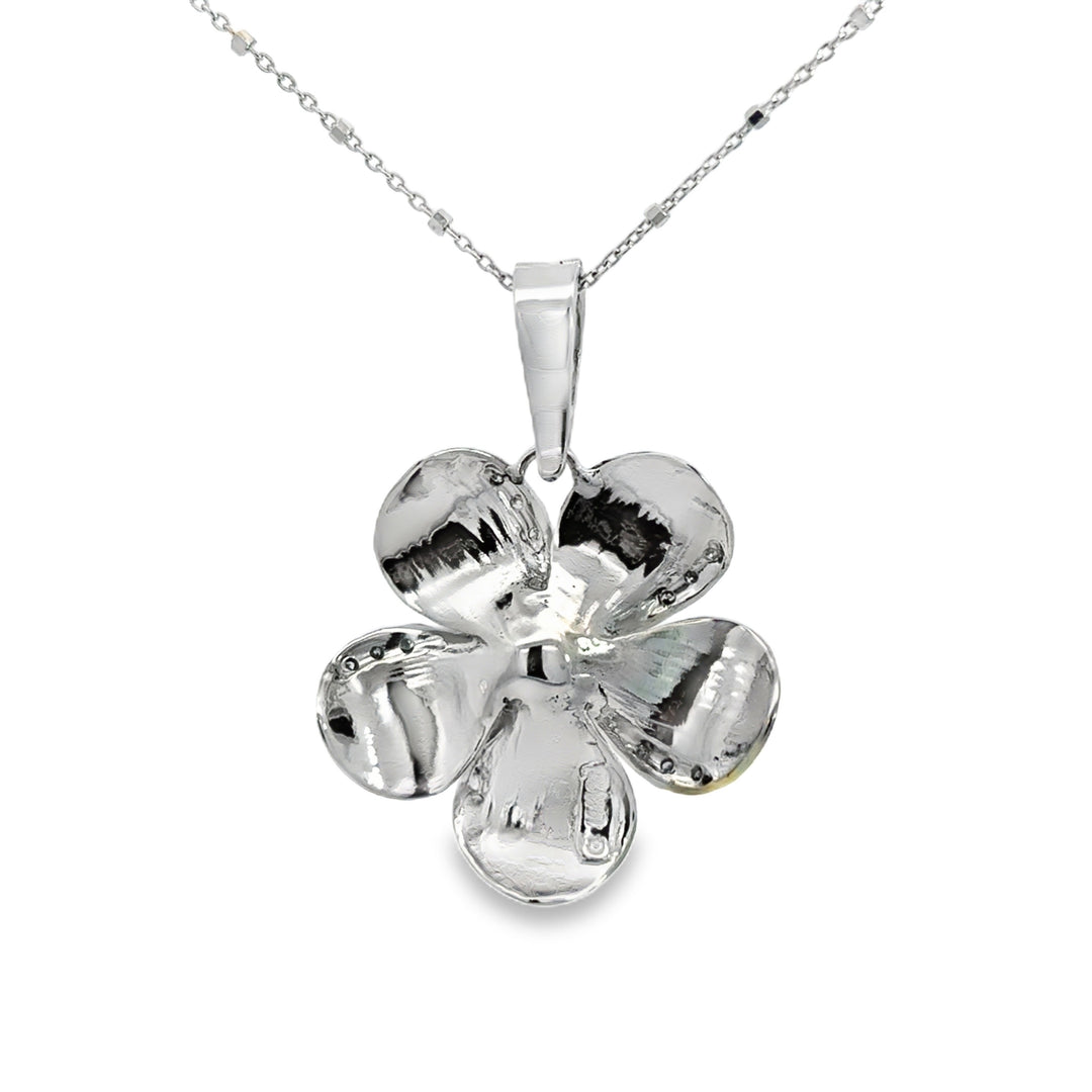 0.15 CTW Diamond 14K White Gold Tahitian Pearl Floral Pendant Necklace