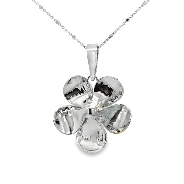 0.15 CTW Diamond 14K White Gold Tahitian Pearl Floral Pendant Necklace