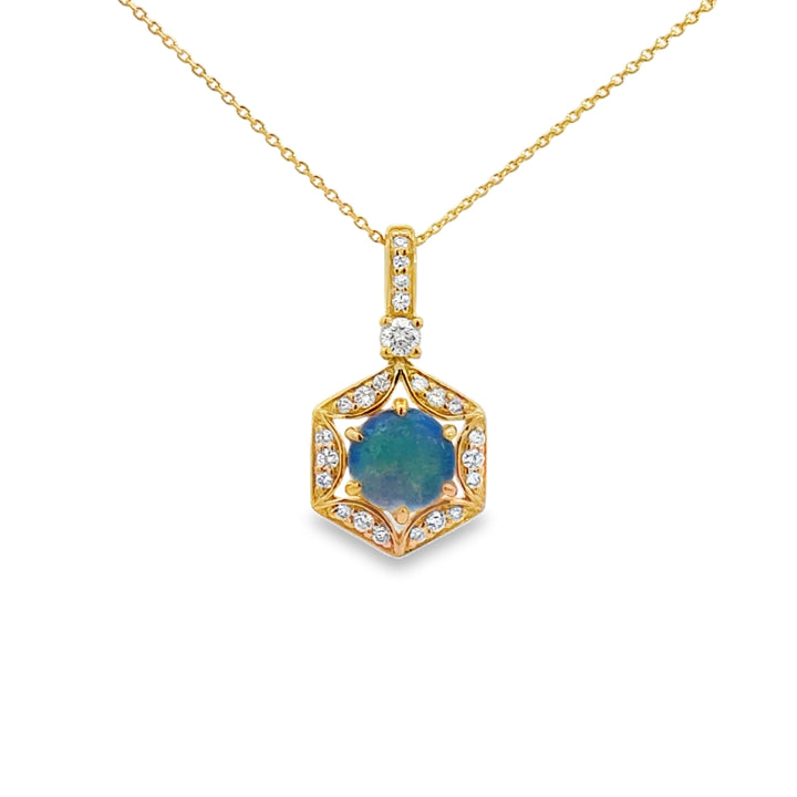 0.16 CTW Diamond &amp; 0.58 CT Opal 14K Yellow Gold Pendant Necklace