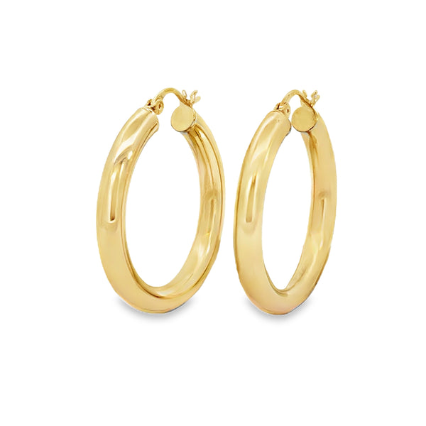 14K Yellow Gold Tube Hoop Earrings