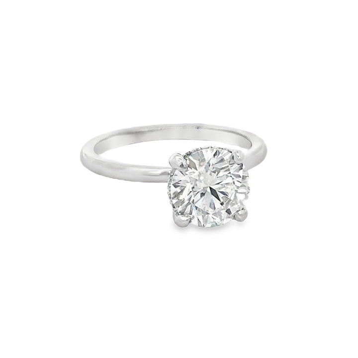 2.02 CT Round Lab Grown Diamond Platinum Hidden Halo Engagement Ring