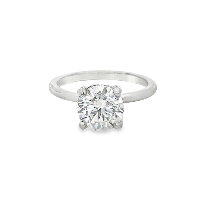 2.02 CT Round Lab Grown Diamond Platinum Hidden Halo Engagement Ring