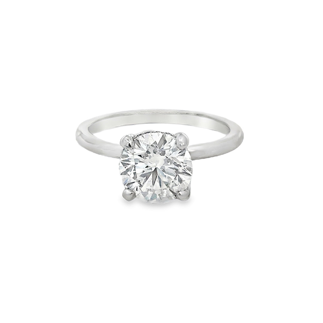 2.02 CT Round Lab Grown Diamond Platinum Hidden Halo Engagement Ring