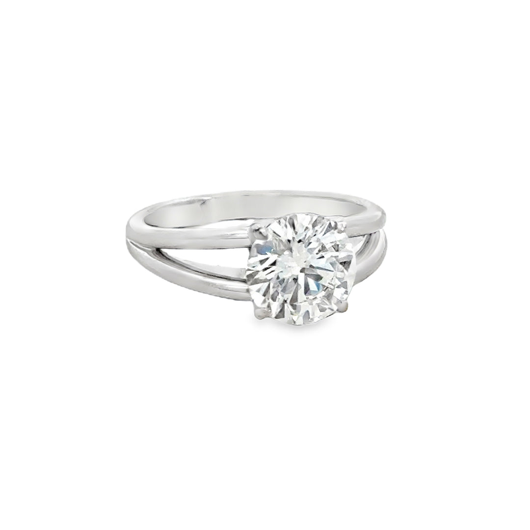 2.02 CT Round Lab Grown Diamond 18K White Gold Split Shank Engagement Ring