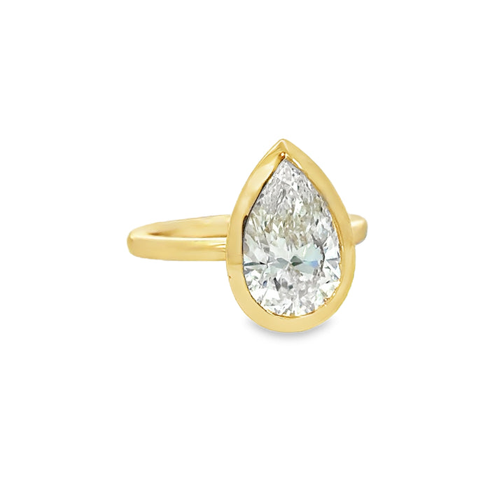 3.00 CT Pear-Shaped Lab Grown Diamond 14K Yellow Gold Bezel Engagement Ring
