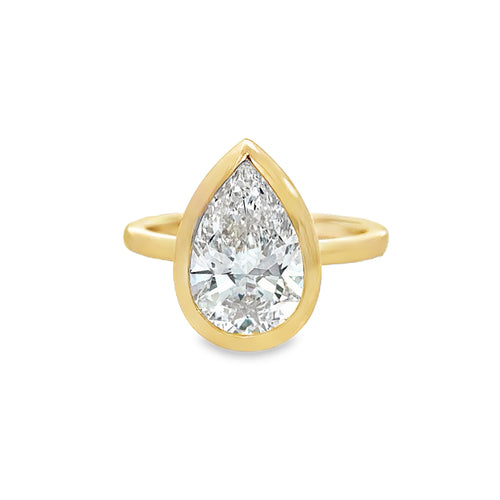 3.00 CT Pear-Shaped Lab Grown Diamond 14K Yellow Gold Bezel Engagement Ring