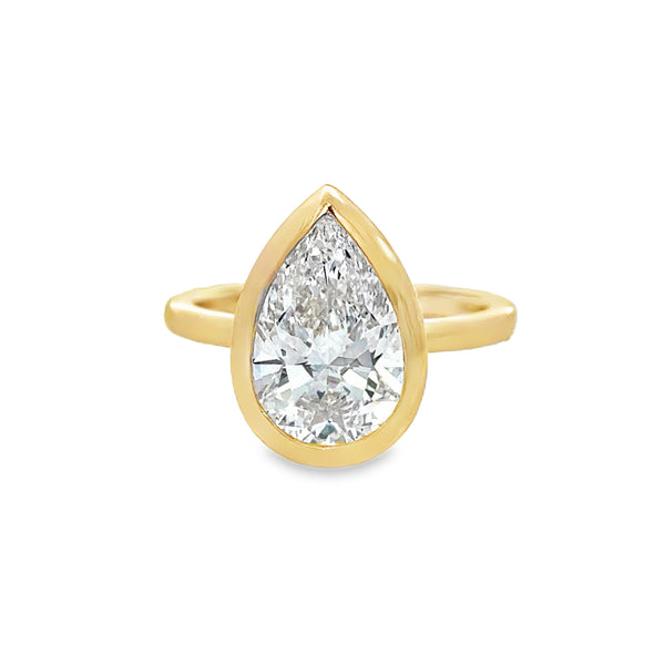 3.00 CT Pear-Shaped Lab Grown Diamond 14K Yellow Gold Bezel Engagement Ring