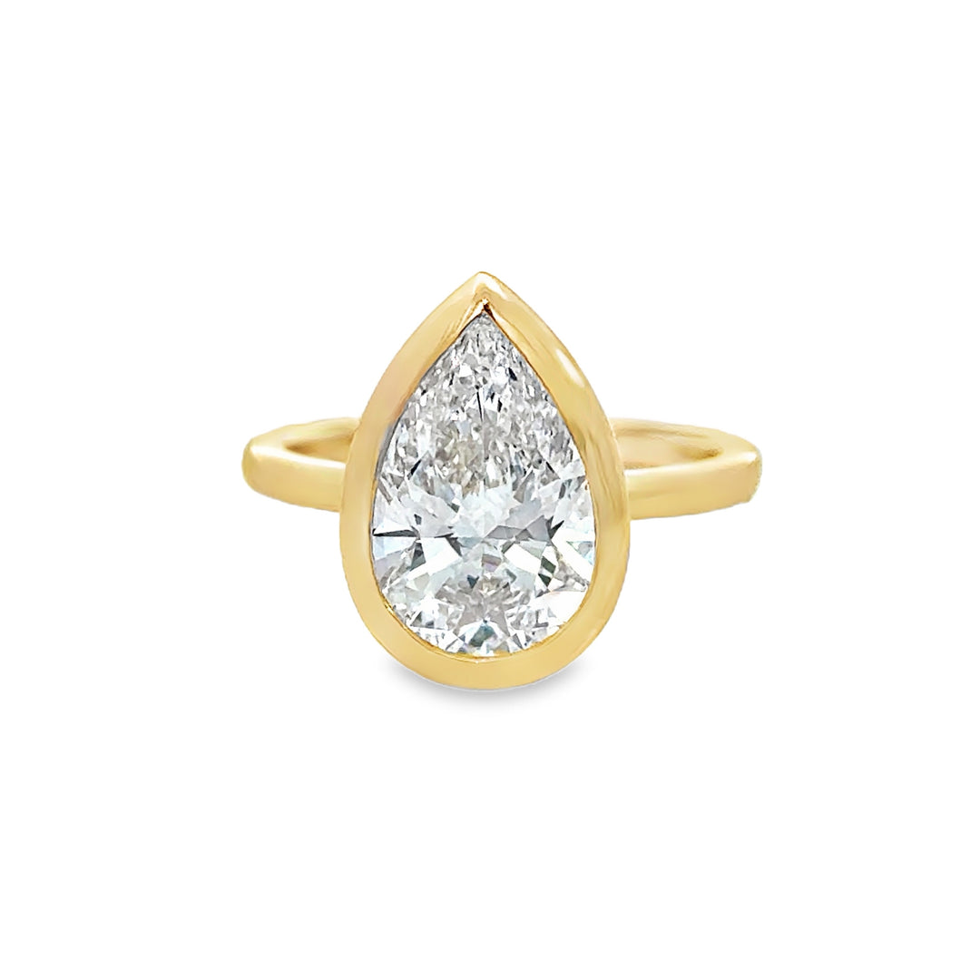 3.00 CT Pear-Shaped Lab Grown Diamond 14K Yellow Gold Bezel Engagement Ring