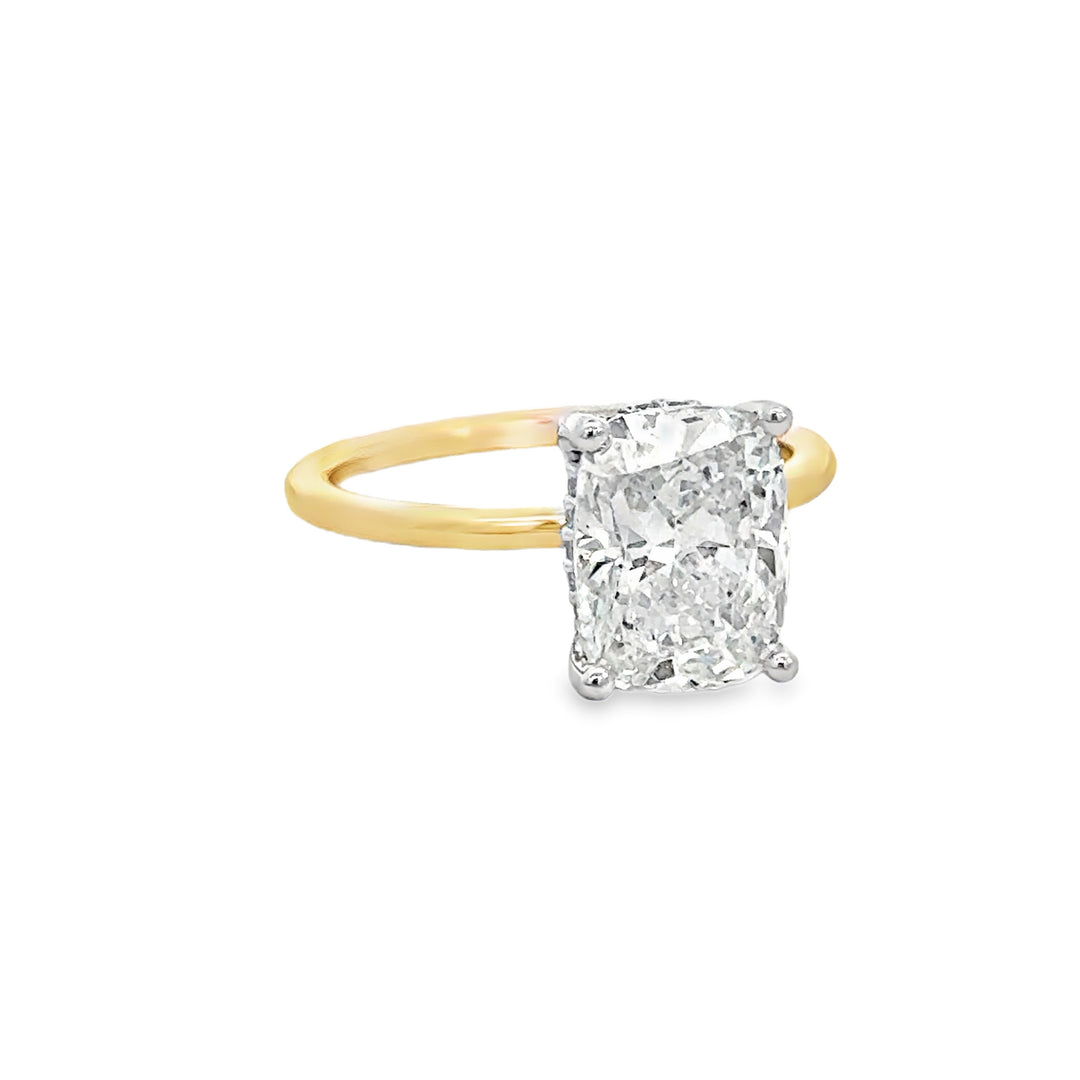 3.03 CT Lab Grown Cushion Diamond 14K Yellow Gold Engagement Ring