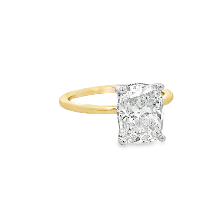 3.03 CT Lab Grown Cushion Diamond 14K Yellow Gold Engagement Ring