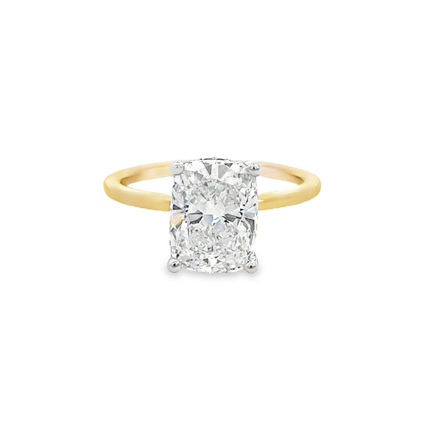 3.03 CT Lab Grown Cushion Diamond 14K Yellow Gold Engagement Ring