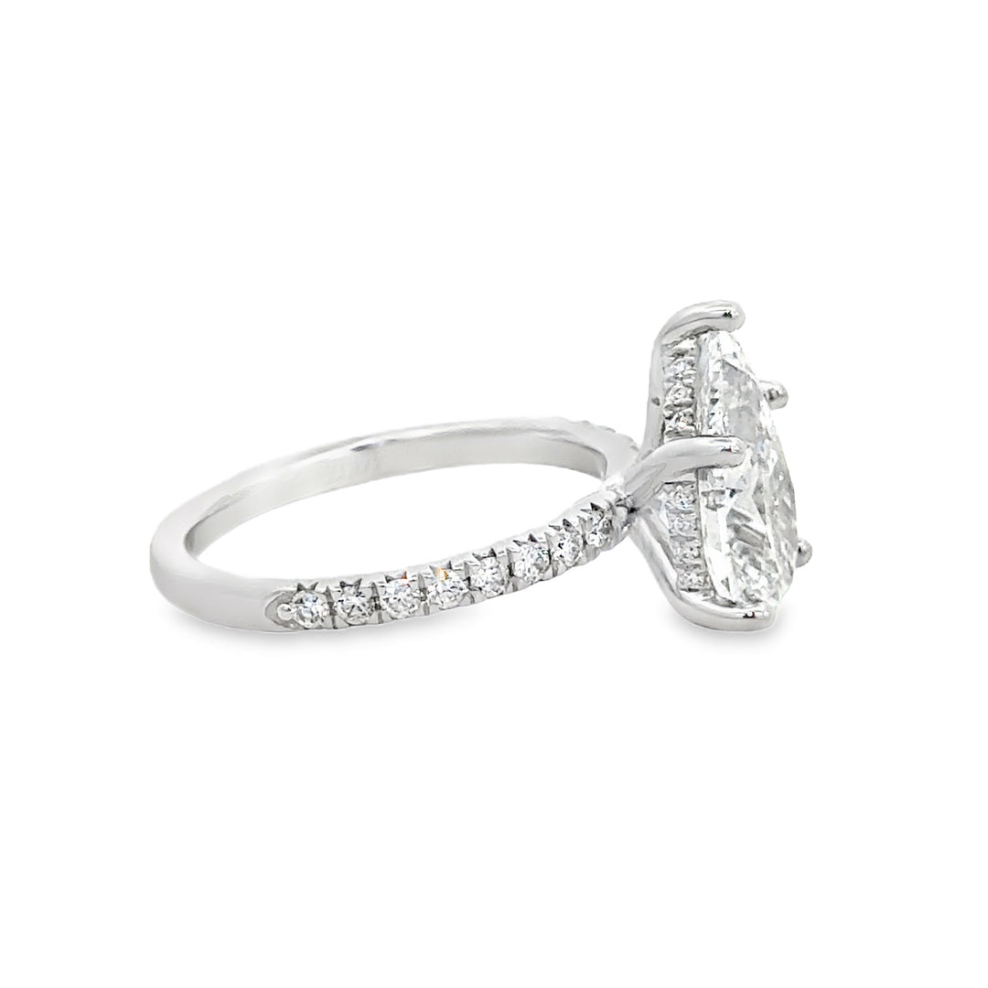 3.00 CT Lab Grown Pear-Shaped Diamond 14K White Gold Hidden Halo Engagement Ring