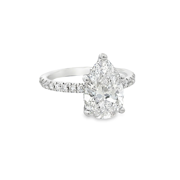 3.00 CT Lab Grown Pear-Shaped Diamond 14K White Gold Hidden Halo Engagement Ring