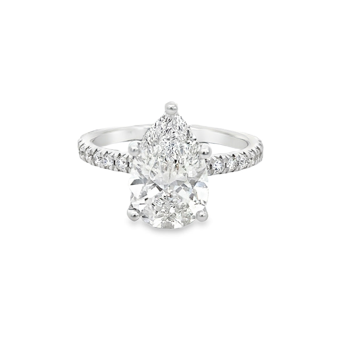 3.00 CT Lab Grown Pear-Shaped Diamond 14K White Gold Hidden Halo Engagement Ring