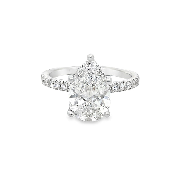 3.00 CT Lab Grown Pear-Shaped Diamond 14K White Gold Hidden Halo Engagement Ring