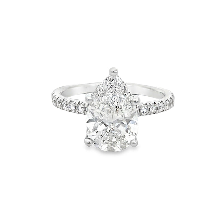 3.00 CT Lab Grown Pear-Shaped Diamond 14K White Gold Hidden Halo Engagement Ring