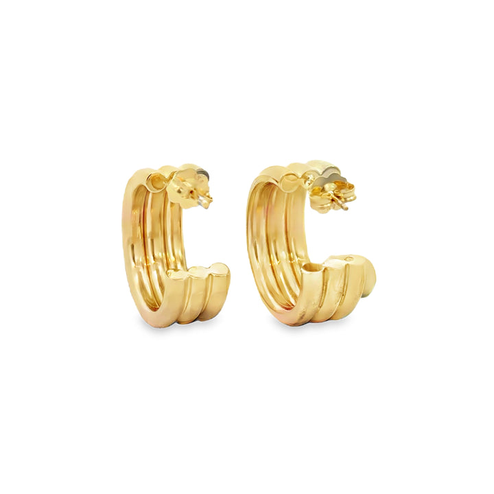 14K Yellow Gold Triple Hollow Hoop Earrings