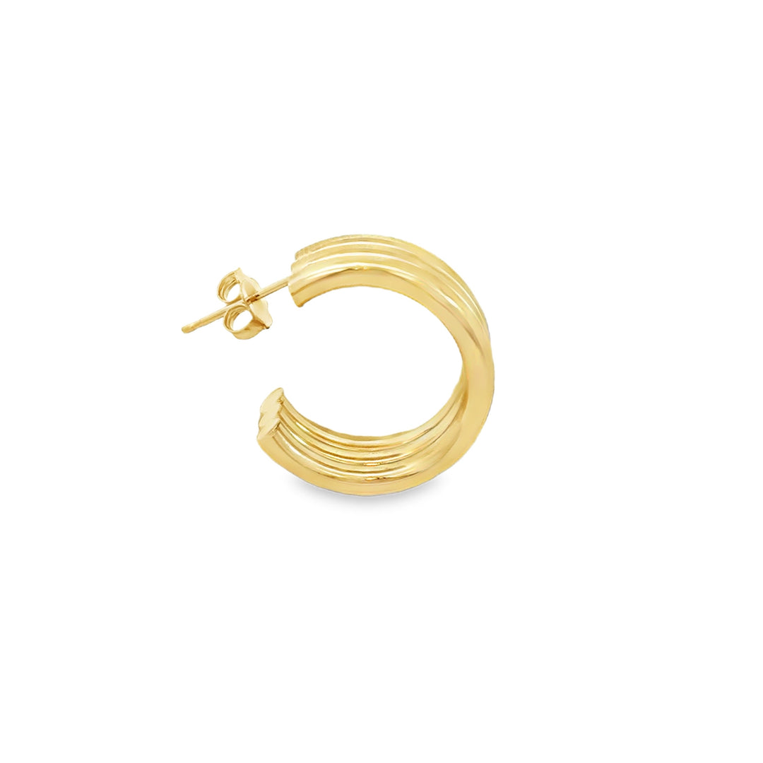 14K Yellow Gold Triple Hollow Hoop Earrings