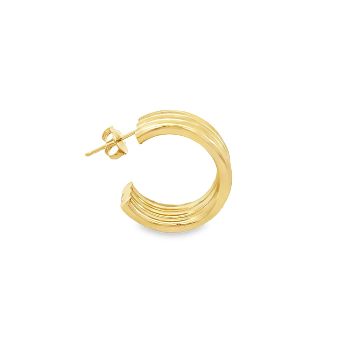 14K Yellow Gold Triple Hollow Hoop Earrings