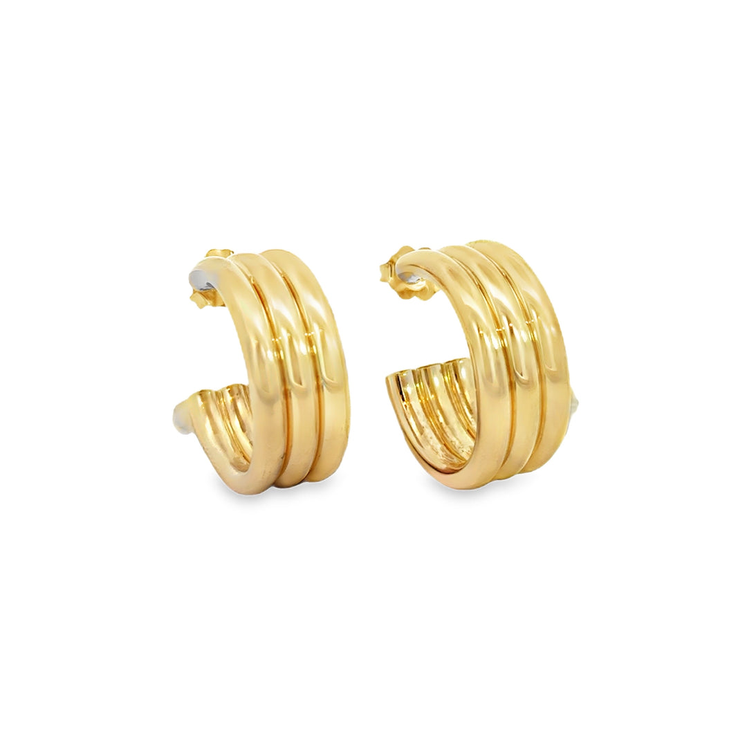 14K Yellow Gold Triple Hollow Hoop Earrings