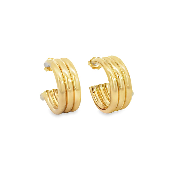 14K Yellow Gold Triple Hollow Hoop Earrings