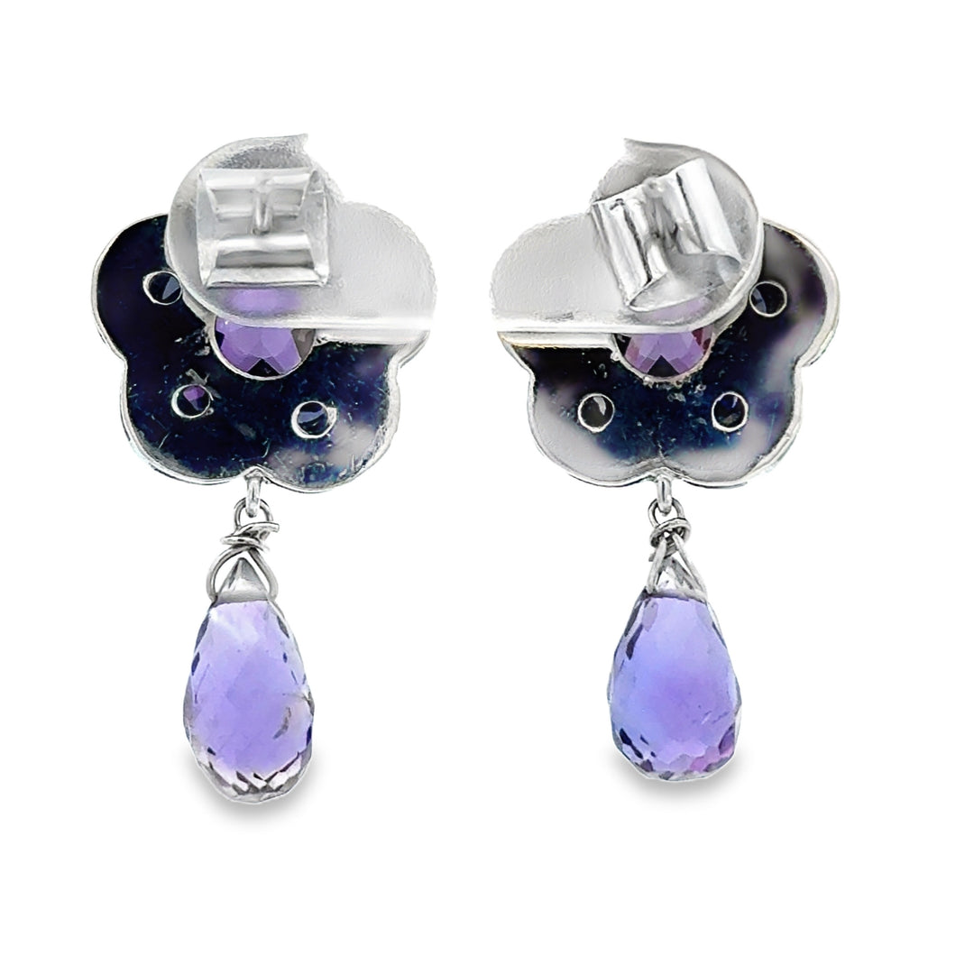 Amethyst 14K White Gold Flower Drop Earrings