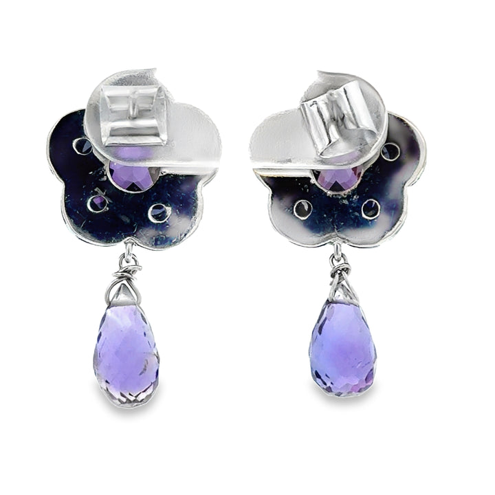 Amethyst 14K White Gold Flower Drop Earrings
