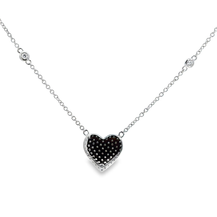 0.35 CTW Diamond Heart Station Chain Necklace, 14K White Gold