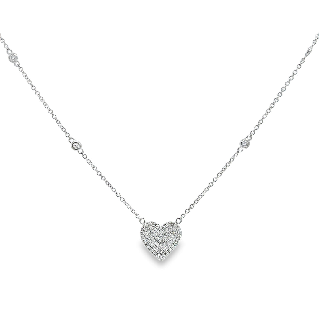 0.35 CTW Diamond Heart Station Chain Necklace, 14K White Gold