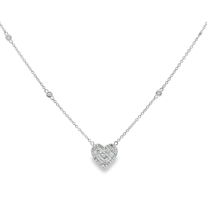 0.35 CTW Diamond Heart Station Chain Necklace, 14K White Gold