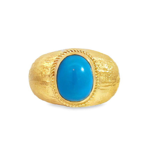 18K Yellow Gold Oval Turquoise Cabochon Statement Ring