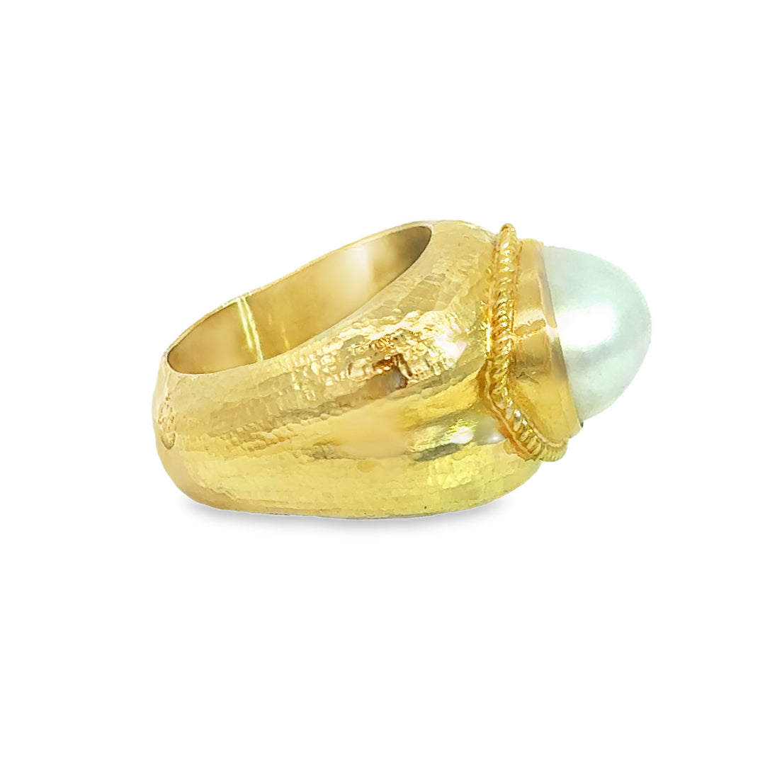 18K Yellow Gold Oval Pearl Statement Ring