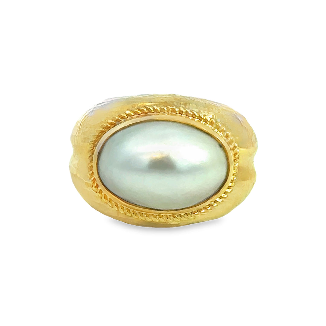 18K Yellow Gold Oval Pearl Statement Ring