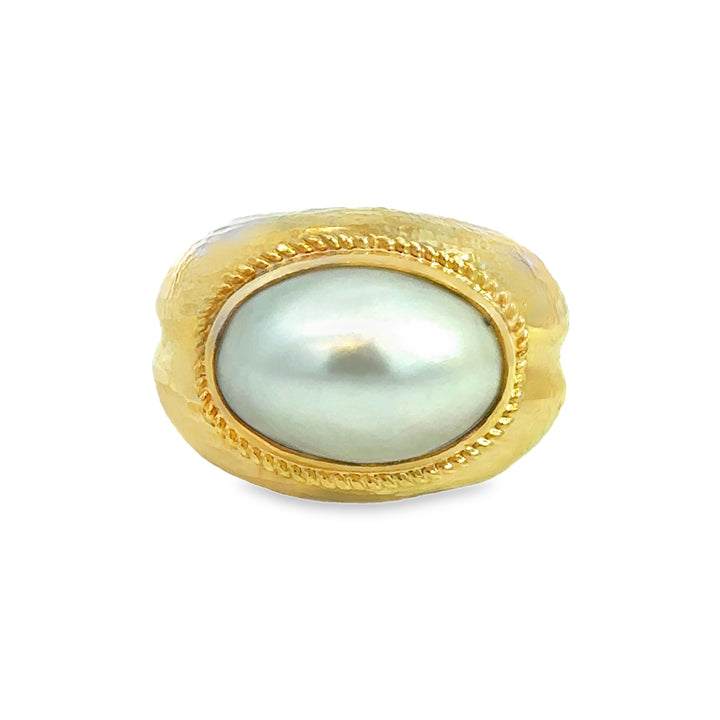 18K Yellow Gold Oval Pearl Statement Ring