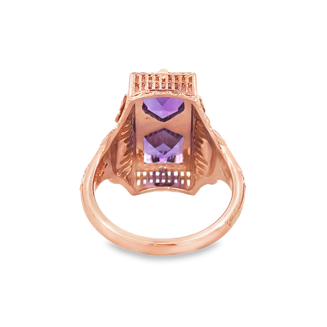 Vintage 0.03 CTW Diamond &amp; Amethyst 14K Rose Gold Filigree Ring
