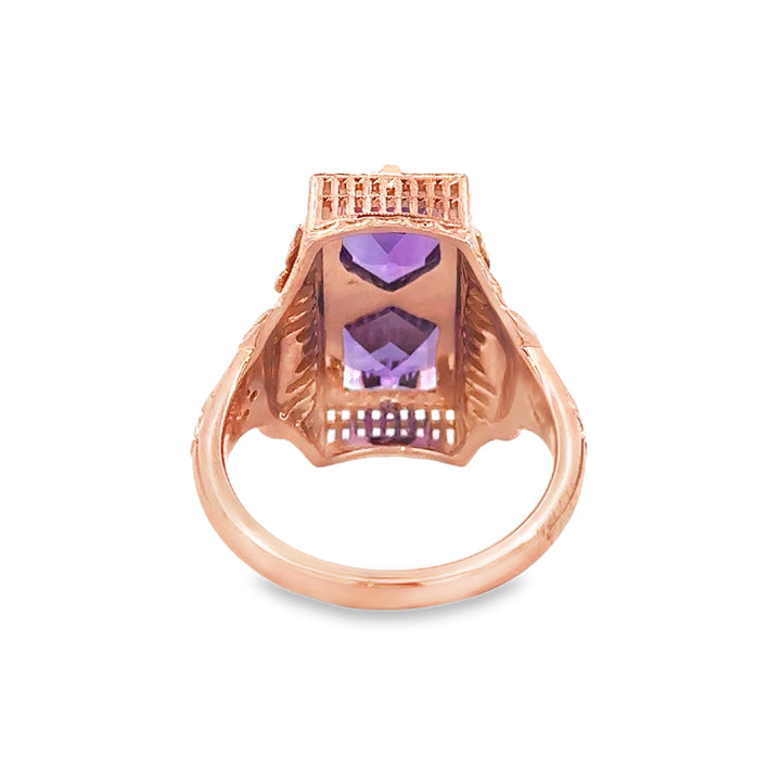 Vintage 0.03 CTW Diamond &amp; Amethyst 14K Rose Gold Filigree Ring