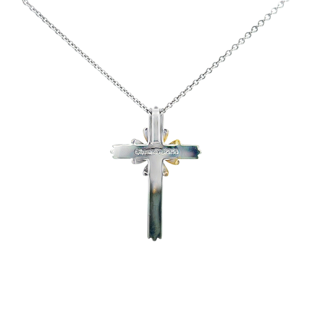 Pre-Owned Tiffany &amp; Co. Sterling Silver &amp; 18K Yellow Gold Cross Pendant Necklace