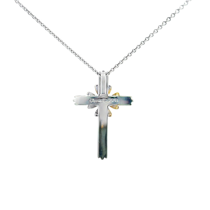 Pre-Owned Tiffany &amp; Co. Sterling Silver &amp; 18K Yellow Gold Cross Pendant Necklace